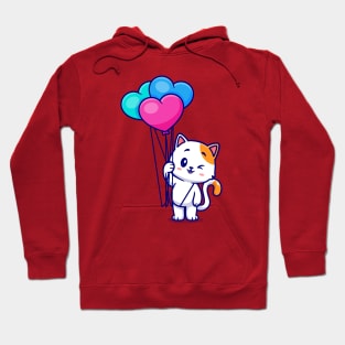 Cute Cat Holding Love Heart Balloon Cartoon Hoodie